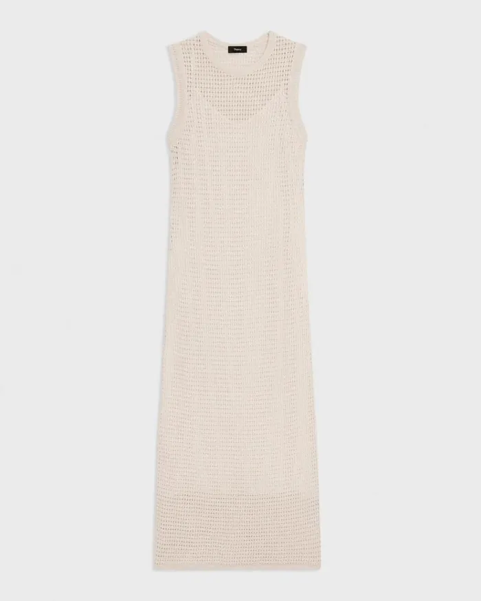 Theory Mesh Maxi Dress In LinenViscose Bone Women Dresses Theory Mesh Maxi Dress In LinenViscose Bone Women Dresses