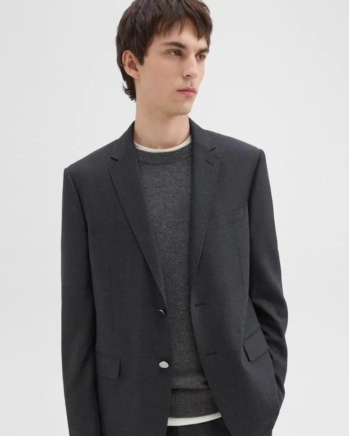 Theory Nostrand Blazer In Stretch Flannel Charcoal Melange Men Blazers Jackets Theory Nostrand Blazer In Stretch Flannel Charcoal Melange Men Blazers Jackets