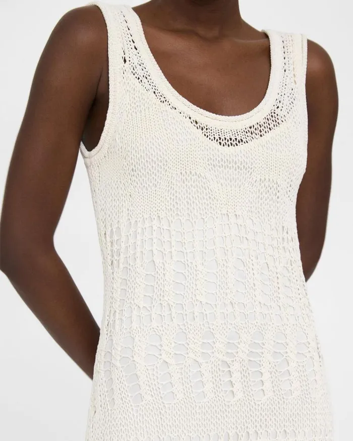 Theory Open Stitch Midi Dress In CottonBlend White Women Dresses Theory Open Stitch Midi Dress In CottonBlend White Women Dresses