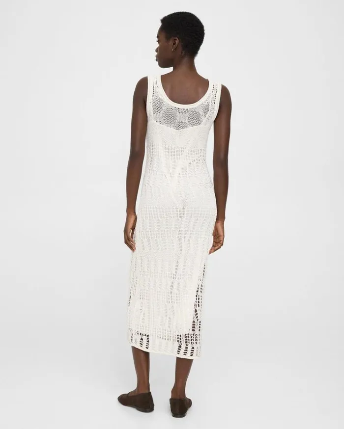 Theory Open Stitch Midi Dress In CottonBlend White Women Dresses Theory Open Stitch Midi Dress In CottonBlend White Women Dresses
