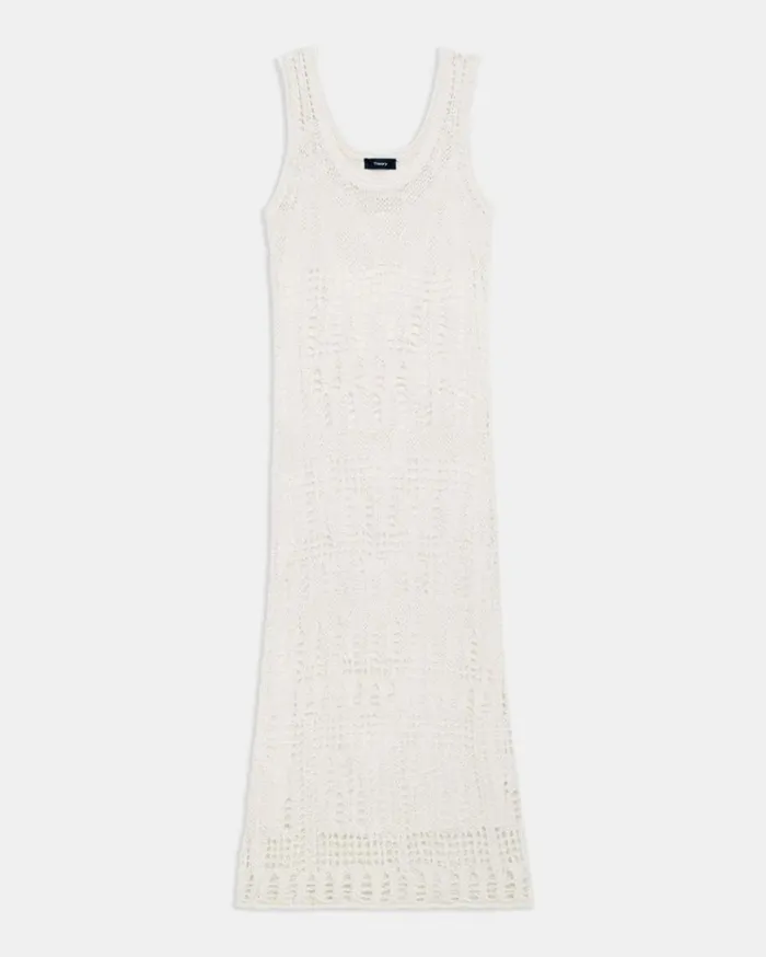 Theory Open Stitch Midi Dress In CottonBlend White Women Dresses Theory Open Stitch Midi Dress In CottonBlend White Women Dresses