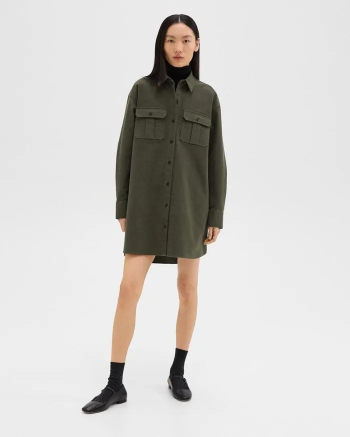 Theory Oversized Military Shirt Dress In Moleskin Twill Hunter Green Women Dresses Theory Oversized Military Shirt Dress In Moleskin Twill Hunter Green Women Dresses