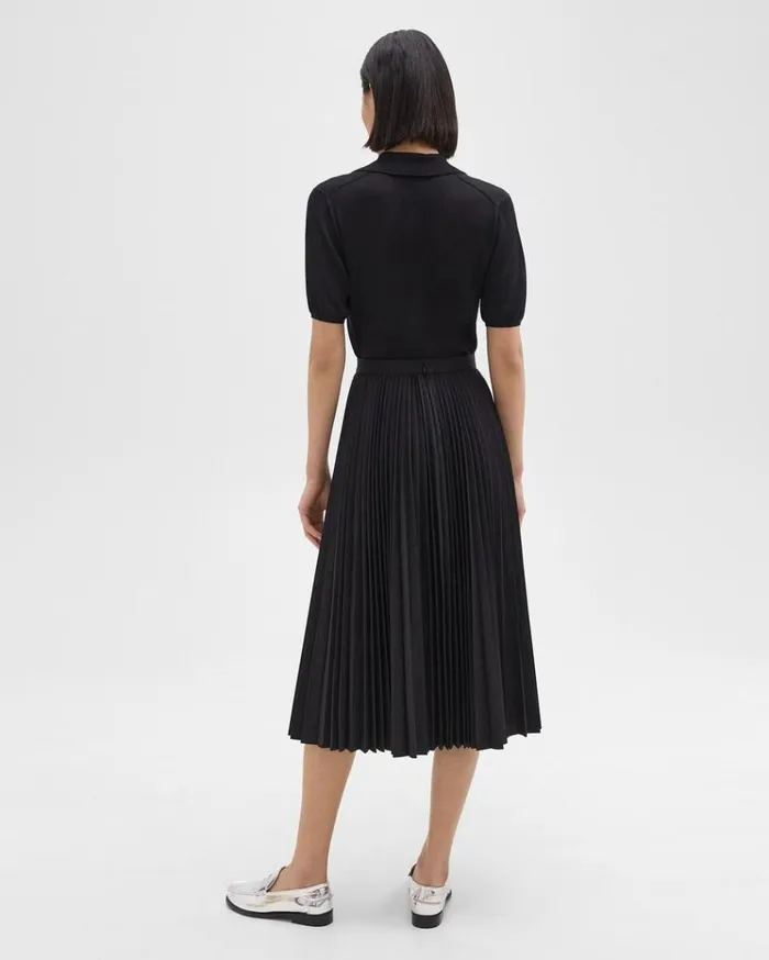 Theory Pleated Midi Skirt In Sleek Poplin Black Women Skirts Theory Pleated Midi Skirt In Sleek Poplin Black Women Skirts