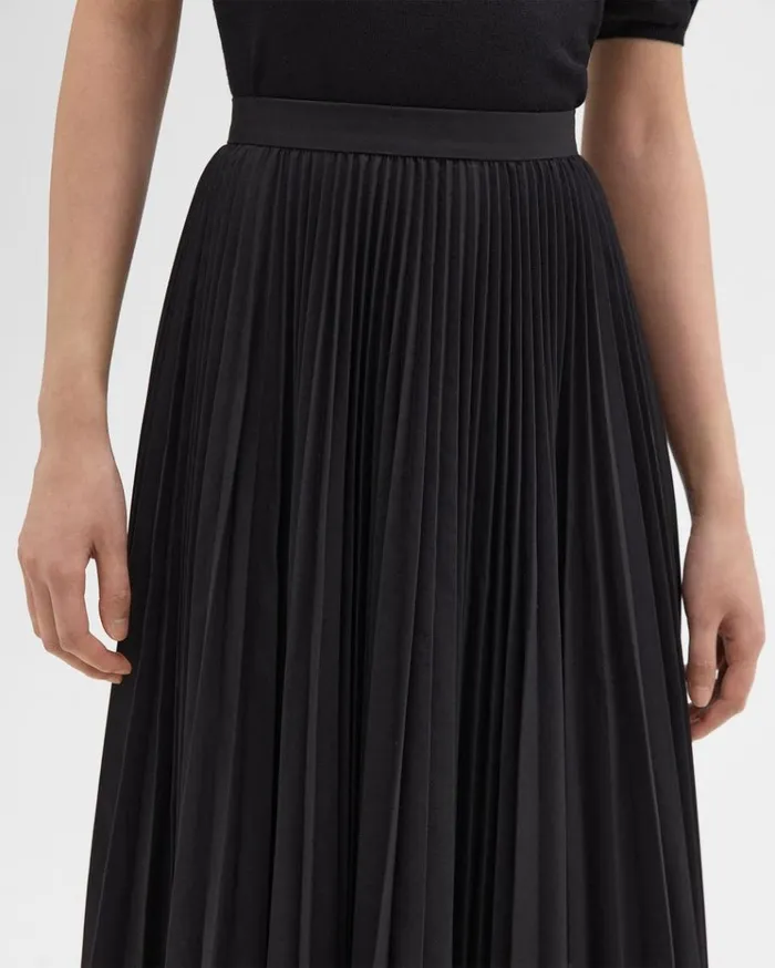 Theory Pleated Midi Skirt In Sleek Poplin Black Women Skirts Theory Pleated Midi Skirt In Sleek Poplin Black Women Skirts