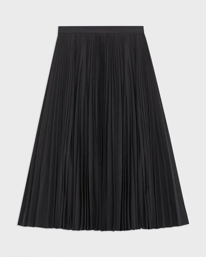 Theory Pleated Midi Skirt In Sleek Poplin Black Women Skirts Theory Pleated Midi Skirt In Sleek Poplin Black Women Skirts