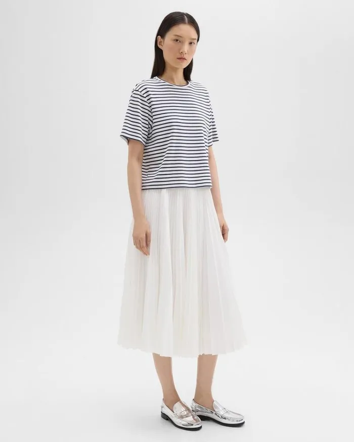 Theory Pleated Midi Skirt In Sleek Poplin White Women Skirts Theory Pleated Midi Skirt In Sleek Poplin White Women Skirts