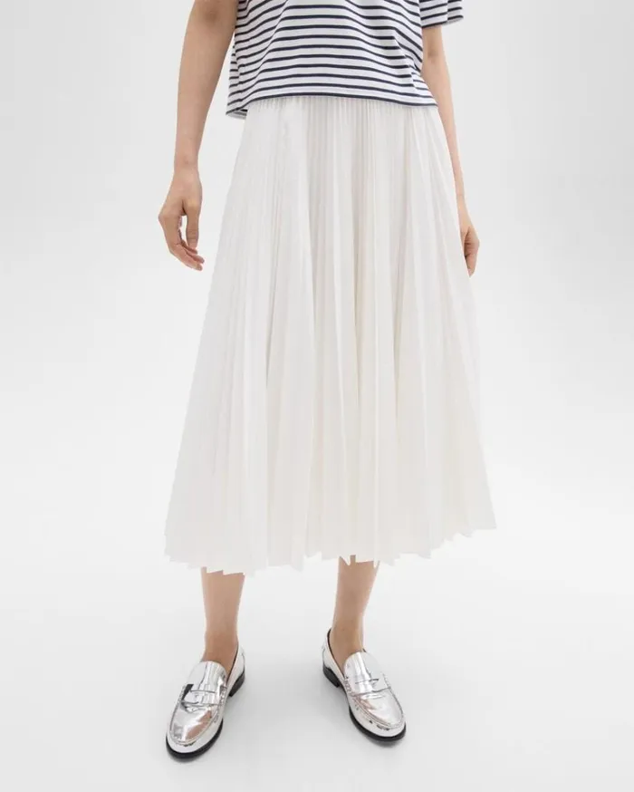 Theory Pleated Midi Skirt In Sleek Poplin White Women Skirts Theory Pleated Midi Skirt In Sleek Poplin White Women Skirts