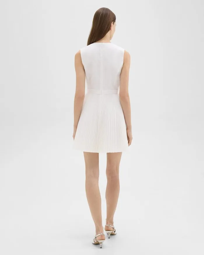 Theory Pleated Mini Dress In Sleek Poplin White Women Dresses Theory Pleated Mini Dress In Sleek Poplin White Women Dresses