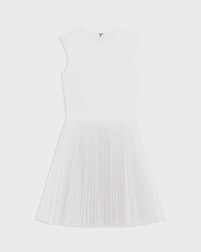 Theory Pleated Mini Dress In Sleek Poplin White Women Dresses Theory Pleated Mini Dress In Sleek Poplin White Women Dresses