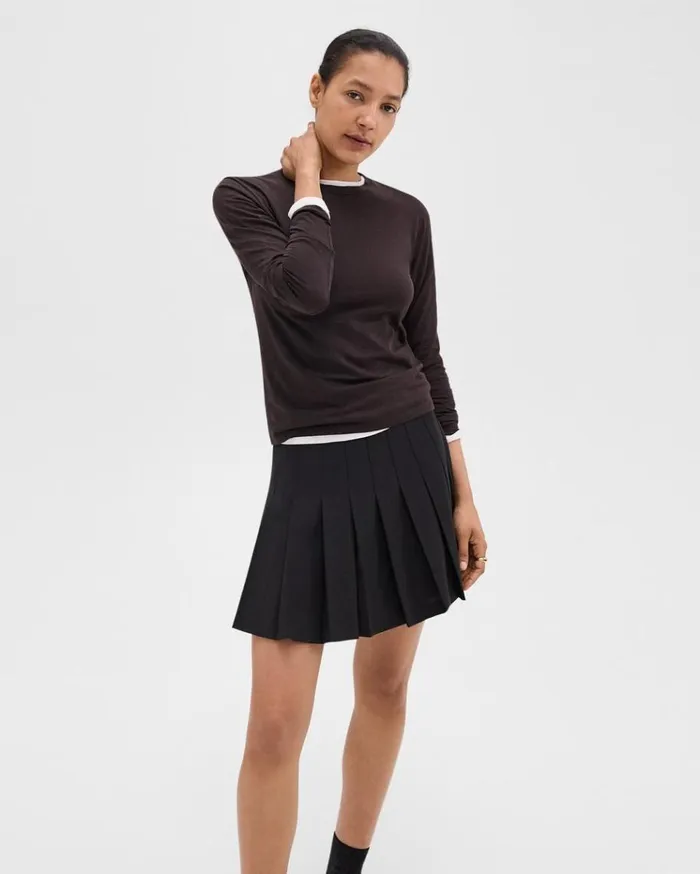 Theory Pleated Mini Skirt In Stretch WoolBlend Black Women Skirts Theory Pleated Mini Skirt In Stretch WoolBlend Black Women Skirts