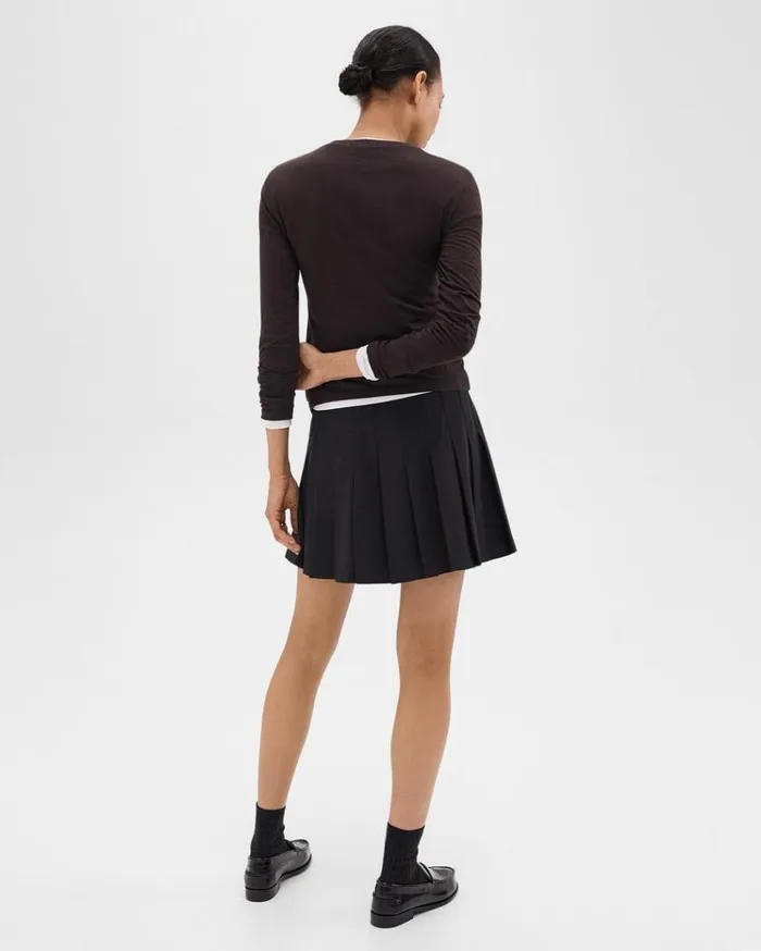 Theory Pleated Mini Skirt In Stretch WoolBlend Black Women Skirts Theory Pleated Mini Skirt In Stretch WoolBlend Black Women Skirts
