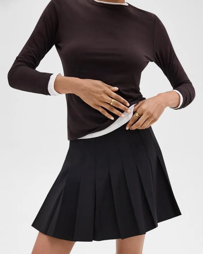 Theory Pleated Mini Skirt In Stretch WoolBlend Black Women Skirts Theory Pleated Mini Skirt In Stretch WoolBlend Black Women Skirts