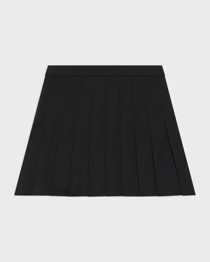 Theory Pleated Mini Skirt In Stretch WoolBlend Black Women Skirts Theory Pleated Mini Skirt In Stretch WoolBlend Black Women Skirts