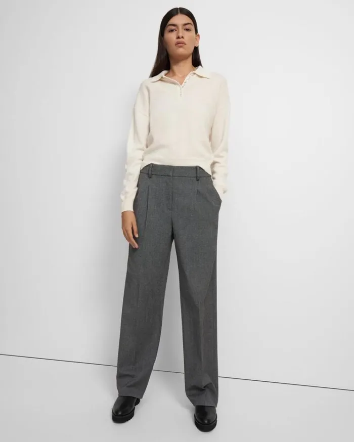 Theory Pleated WideLeg Pant In Soft Twill Light Charcoal Women Pants Theory Pleated WideLeg Pant In Soft Twill Light Charcoal Women Pants