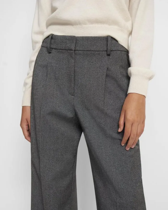 Theory Pleated WideLeg Pant In Soft Twill Light Charcoal Women Pants Theory Pleated WideLeg Pant In Soft Twill Light Charcoal Women Pants