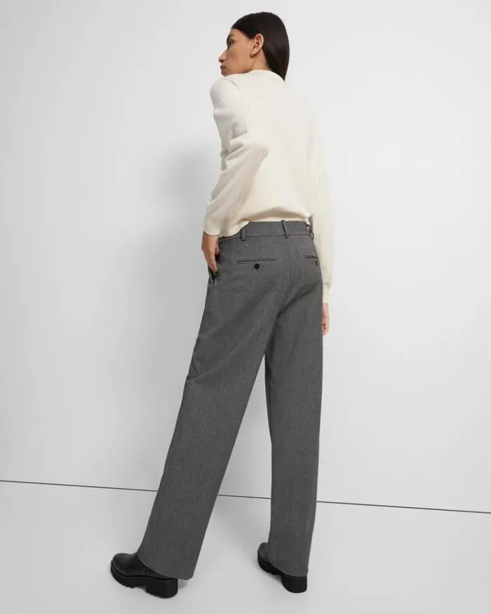 Theory Pleated WideLeg Pant In Soft Twill Light Charcoal Women Pants Theory Pleated WideLeg Pant In Soft Twill Light Charcoal Women Pants
