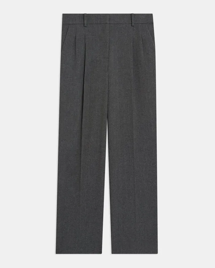 Theory Pleated WideLeg Pant In Soft Twill Light Charcoal Women Pants Theory Pleated WideLeg Pant In Soft Twill Light Charcoal Women Pants