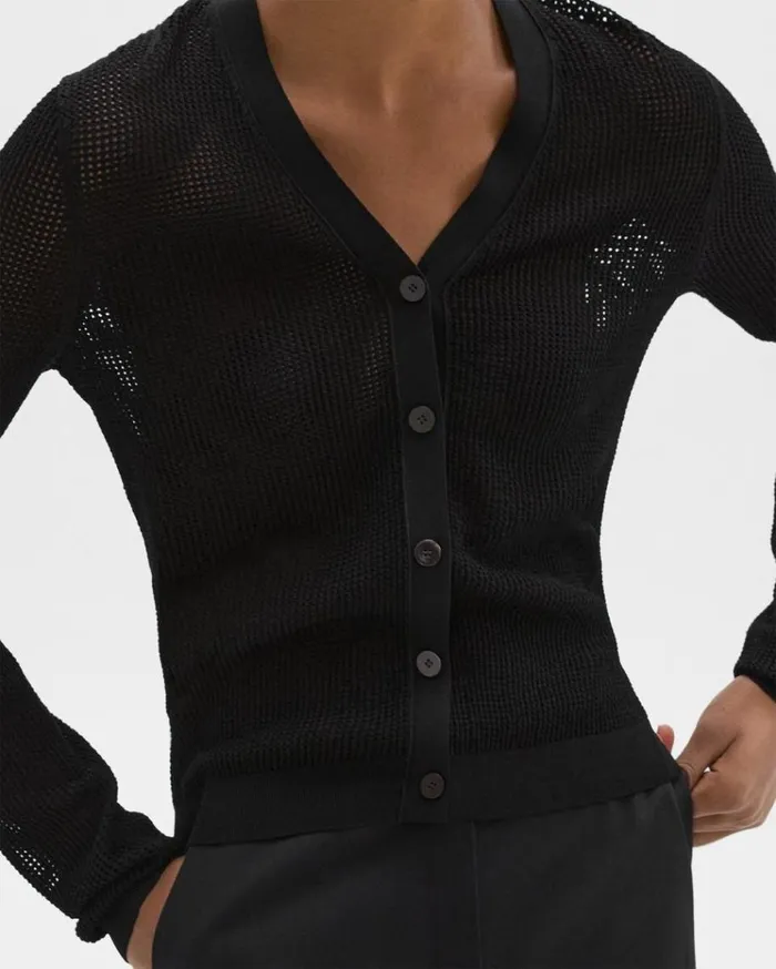 Theory Pointelle Cardigan In Crepe Knit Black Women Sweaters Cardigans Theory Pointelle Cardigan In Crepe Knit Black Women Sweaters Cardigans