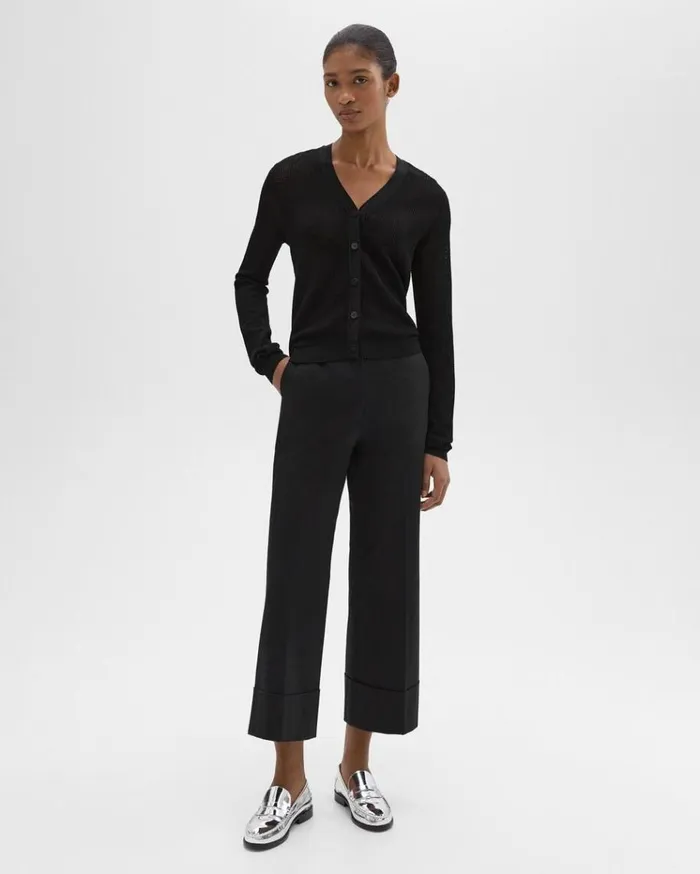Theory Pointelle Cardigan In Crepe Knit Black Women Sweaters Cardigans Theory Pointelle Cardigan In Crepe Knit Black Women Sweaters Cardigans