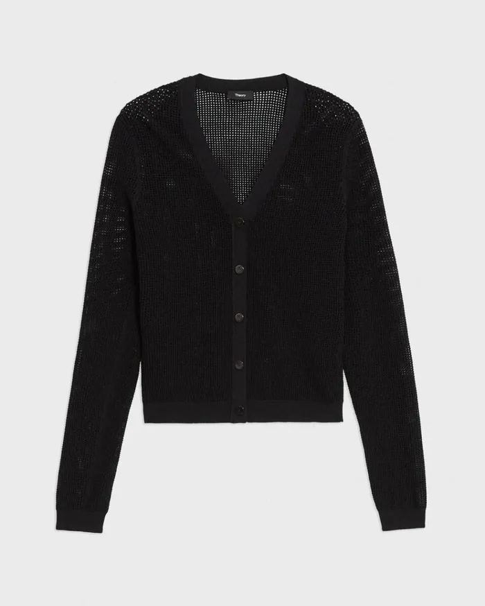 Theory Pointelle Cardigan In Crepe Knit Black Women Sweaters Cardigans Theory Pointelle Cardigan In Crepe Knit Black Women Sweaters Cardigans