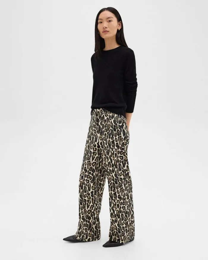 Theory Relaxed Straight Pant In Stretch Leopard Wool Beige Multi Women Pants Theory Relaxed Straight Pant In Stretch Leopard Wool Beige Multi Women Pants