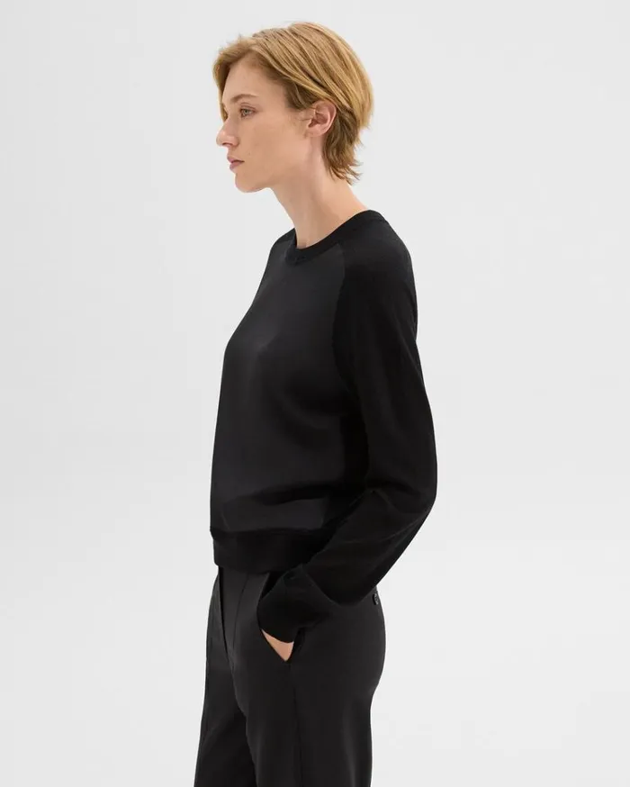 Theory Silk Georgette Combo Sweater Blackblack Women Sweaters Cardigans