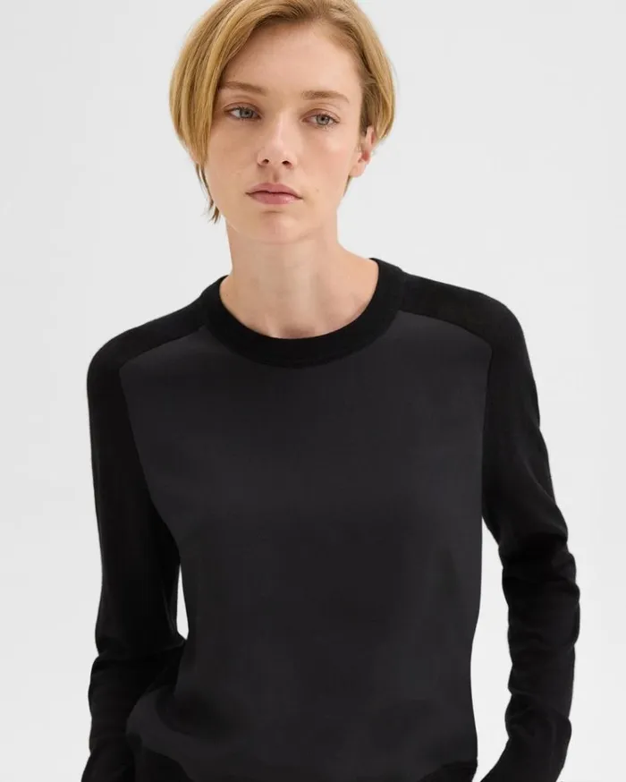 Theory Silk Georgette Combo Sweater Blackblack Women Sweaters Cardigans