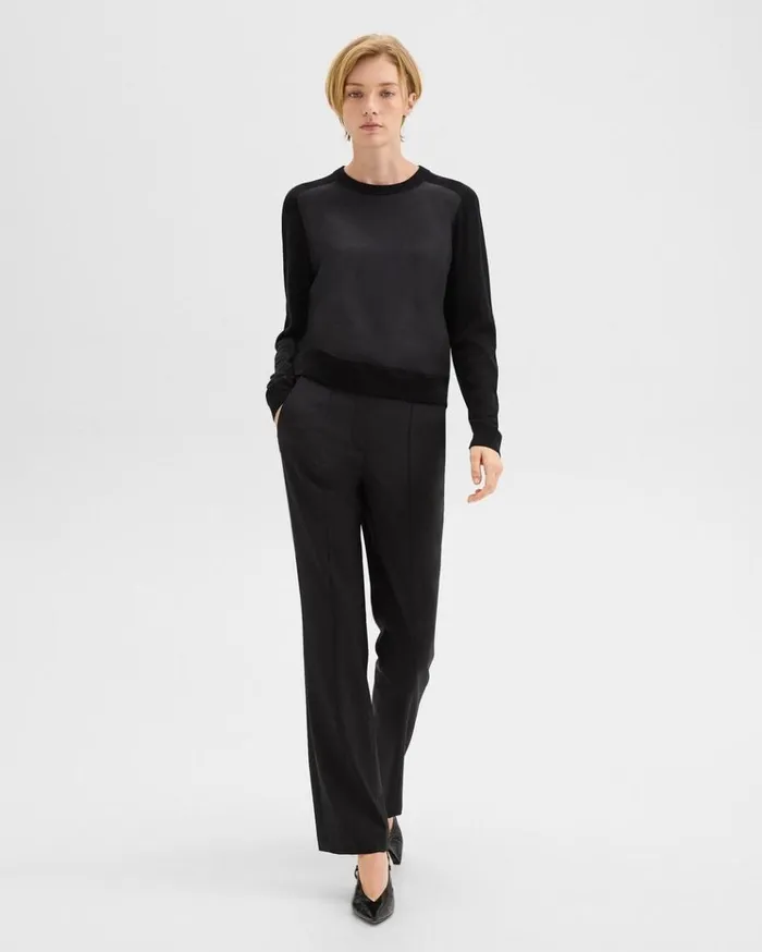Theory Silk Georgette Combo Sweater Blackblack Women Sweaters Cardigans