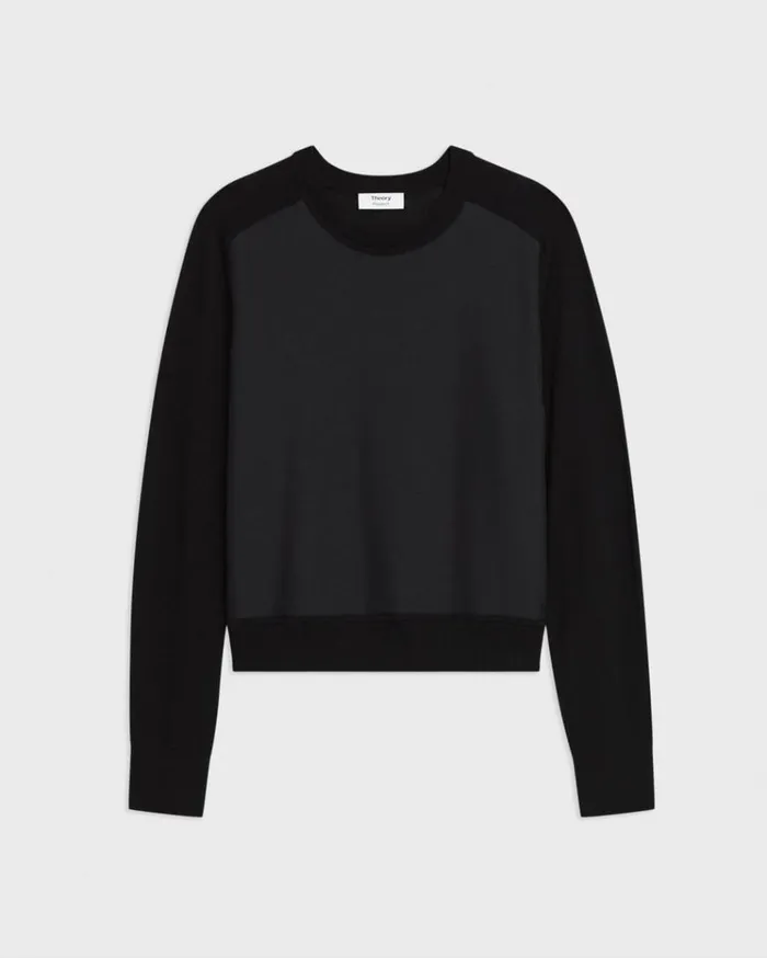 Theory Silk Georgette Combo Sweater Blackblack Women Sweaters Cardigans
