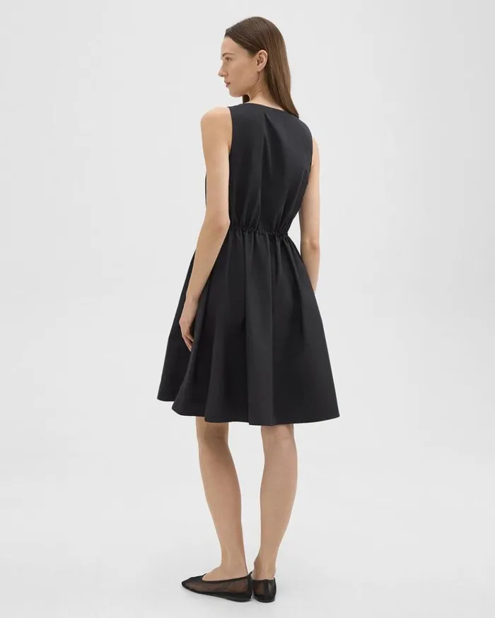 Theory Sleeveless Drawstring Dress In CottonBlend Black Women Dresses Theory Sleeveless Drawstring Dress In CottonBlend Black Women Dresses