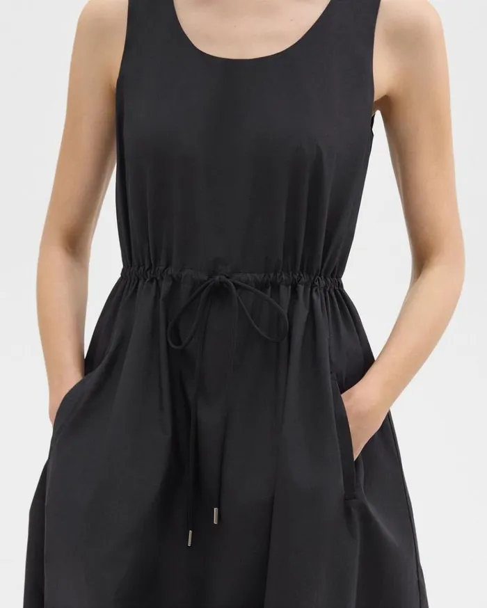 Theory Sleeveless Drawstring Dress In CottonBlend Black Women Dresses Theory Sleeveless Drawstring Dress In CottonBlend Black Women Dresses