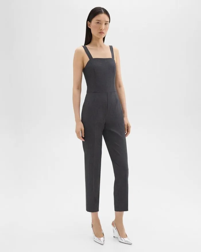 Theory Sleeveless Jumpsuit In Stretch Wool Charcoal Melange Women Pants Theory Sleeveless Jumpsuit In Stretch Wool Charcoal Melange Women Pants