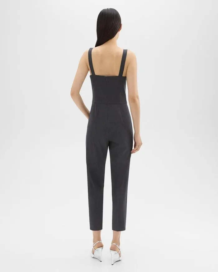 Theory Sleeveless Jumpsuit In Stretch Wool Charcoal Melange Women Pants Theory Sleeveless Jumpsuit In Stretch Wool Charcoal Melange Women Pants