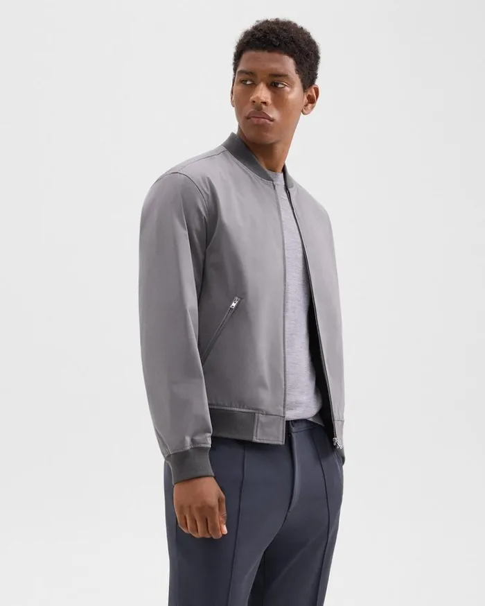 Theory Tailored Bomber Jacket In Foundation Twill Soft Grey Men Outerwear Theory Tailored Bomber Jacket In Foundation Twill Soft Grey Men Outerwear