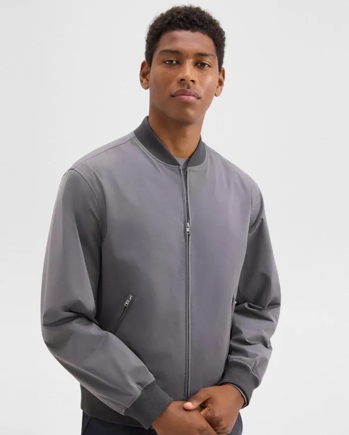 Theory Tailored Bomber Jacket In Foundation Twill Soft Grey Men Outerwear Theory Tailored Bomber Jacket In Foundation Twill Soft Grey Men Outerwear