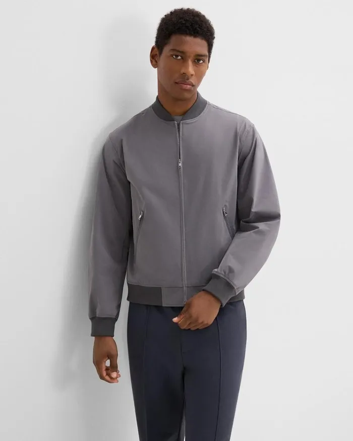 Theory Tailored Bomber Jacket In Foundation Twill Soft Grey Men Outerwear Theory Tailored Bomber Jacket In Foundation Twill Soft Grey Men Outerwear