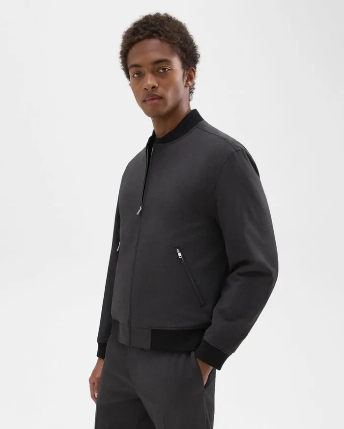 Theory Tailored Bomber Jacket In Stretch Wool Dark Charcoal Men Outerwear Theory Tailored Bomber Jacket In Stretch Wool Dark Charcoal Men Outerwear