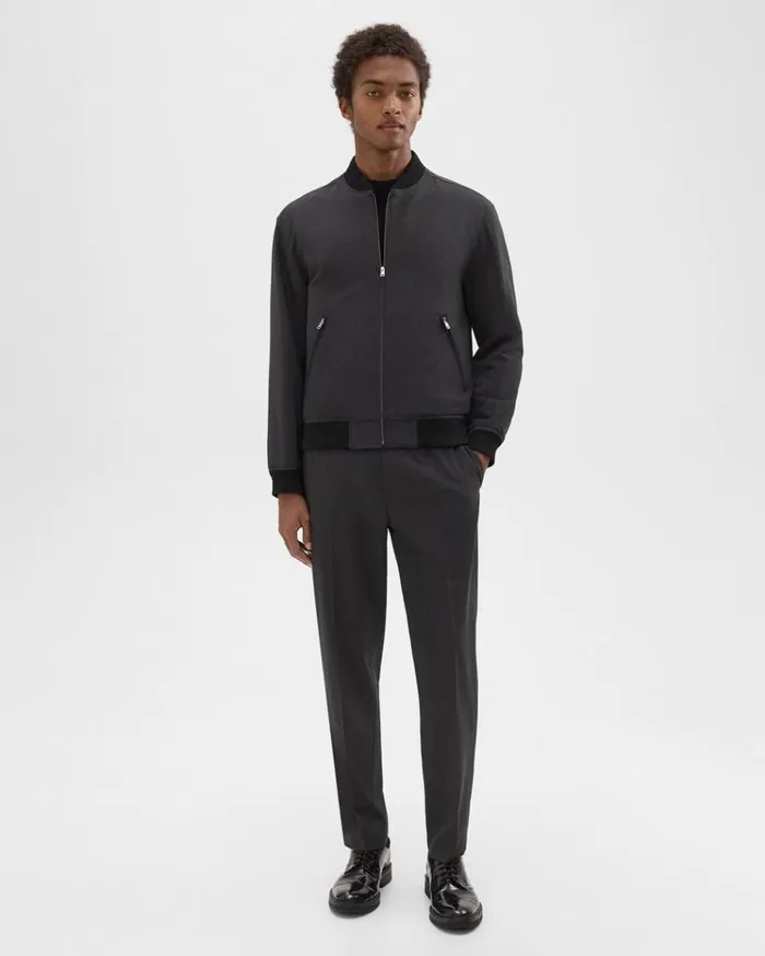 Theory Tailored Bomber Jacket In Stretch Wool Dark Charcoal Men Outerwear Theory Tailored Bomber Jacket In Stretch Wool Dark Charcoal Men Outerwear