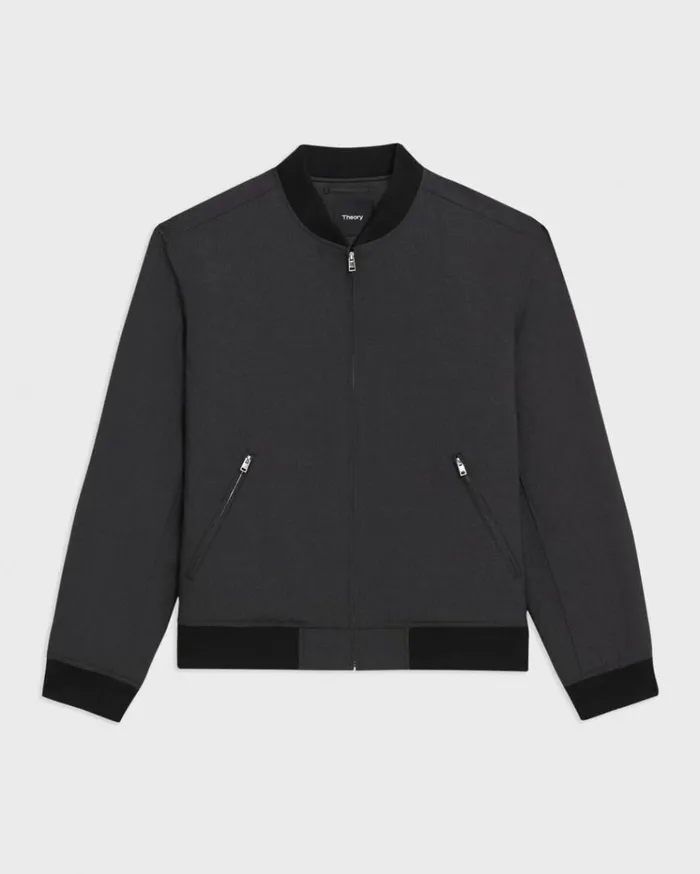 Theory Tailored Bomber Jacket In Stretch Wool Dark Charcoal Men Outerwear Theory Tailored Bomber Jacket In Stretch Wool Dark Charcoal Men Outerwear