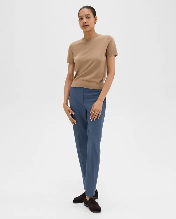 Theory Treeca Full Length Pant In Good Wool Ash Blue Women Pants