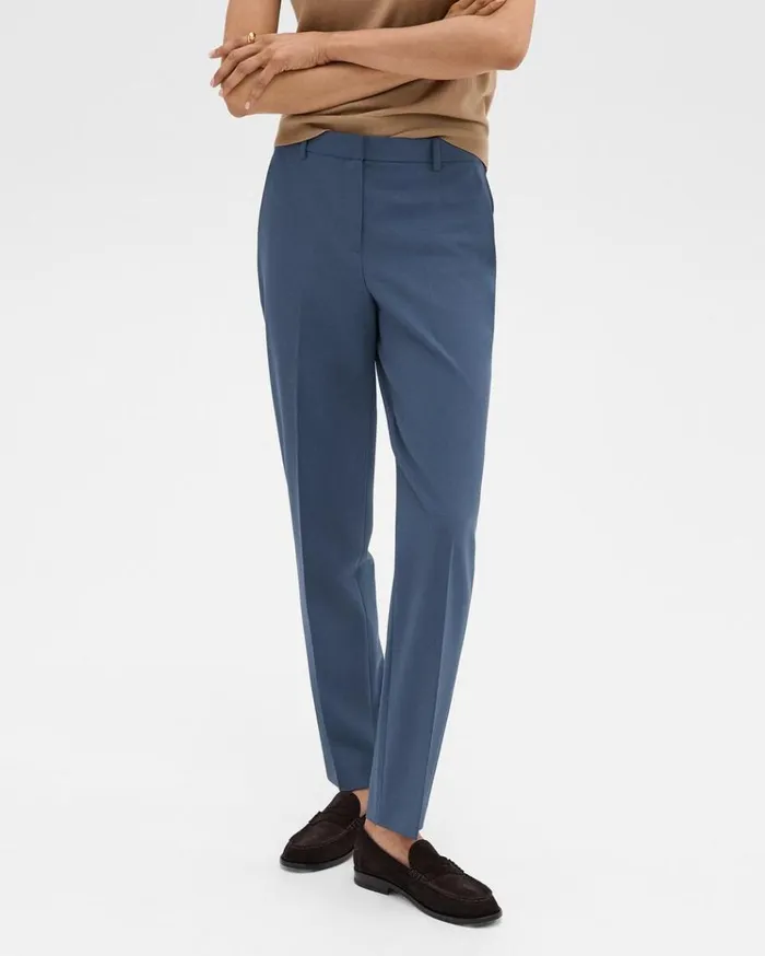 Theory Treeca Full Length Pant In Good Wool Ash Blue Women Pants