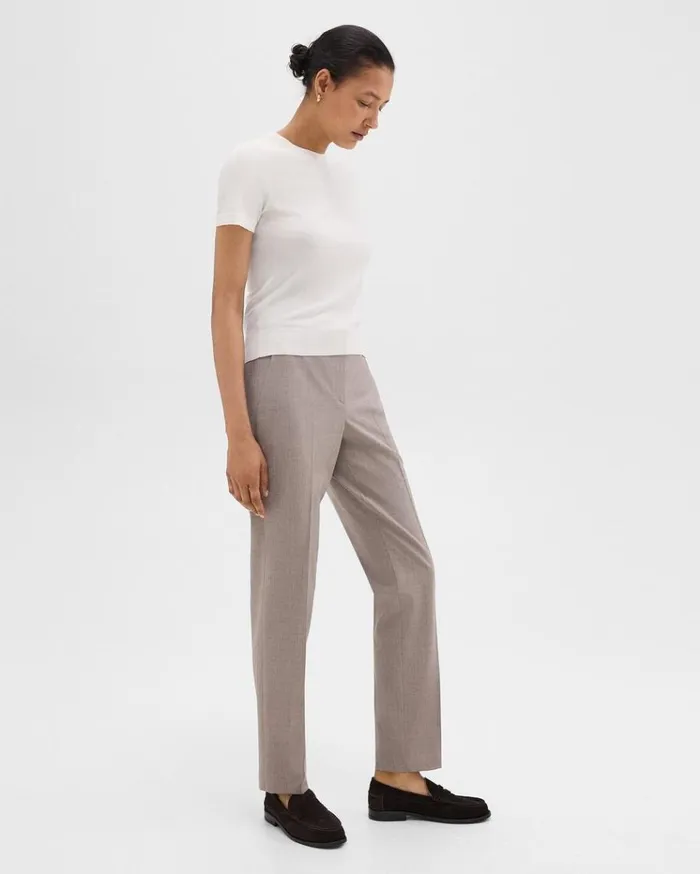 Theory Treeca Full Length Pant In Good Wool Cinder Melange Women Pants