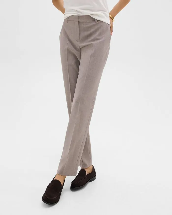 Theory Treeca Full Length Pant In Good Wool Cinder Melange Women Pants