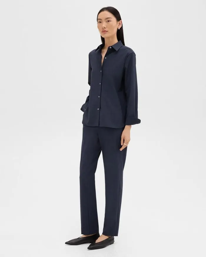 Theory Treeca Full Length Pant In Good Wool Nocturne Navy Women Pants