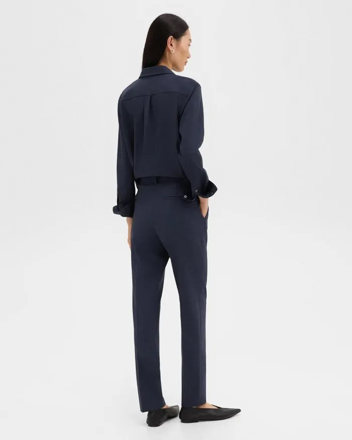 Theory Treeca Full Length Pant In Good Wool Nocturne Navy Women Pants