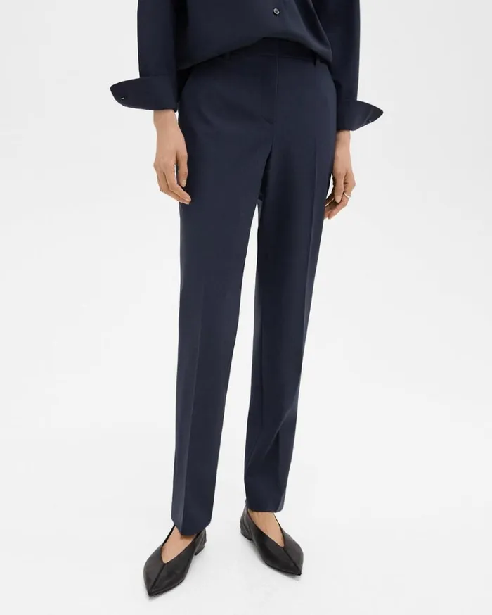 Theory Treeca Full Length Pant In Good Wool Nocturne Navy Women Pants