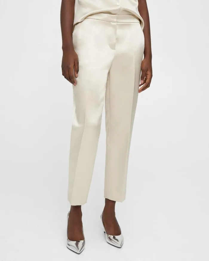 Theory Treeca Pant In Bonded Satin Golden Wheat Women Pants Theory Treeca Pant In Bonded Satin Golden Wheat Women Pants