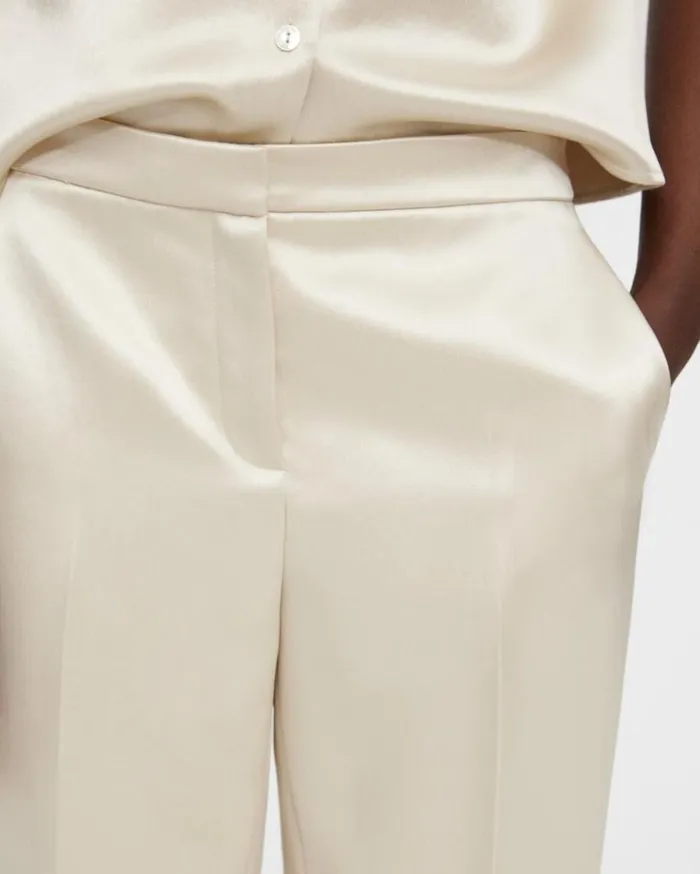 Theory Treeca Pant In Bonded Satin Golden Wheat Women Pants Theory Treeca Pant In Bonded Satin Golden Wheat Women Pants