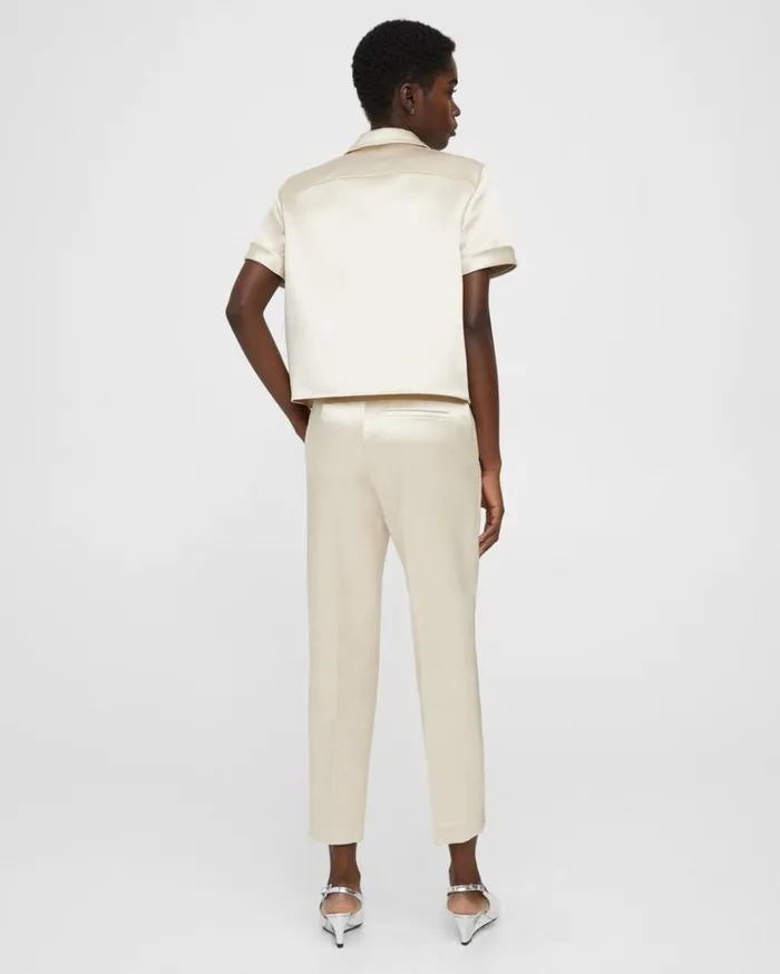 Theory Treeca Pant In Bonded Satin Golden Wheat Women Pants Theory Treeca Pant In Bonded Satin Golden Wheat Women Pants