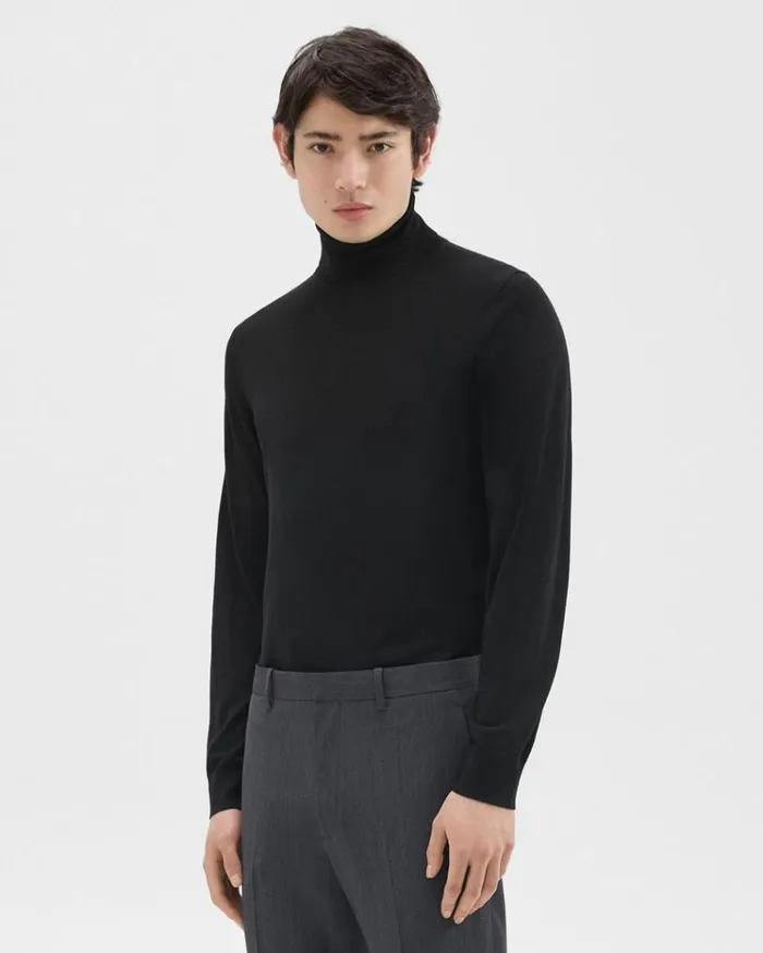 Theory Turtleneck Sweater In Regal Wool Black Men Sweaters Cardigans